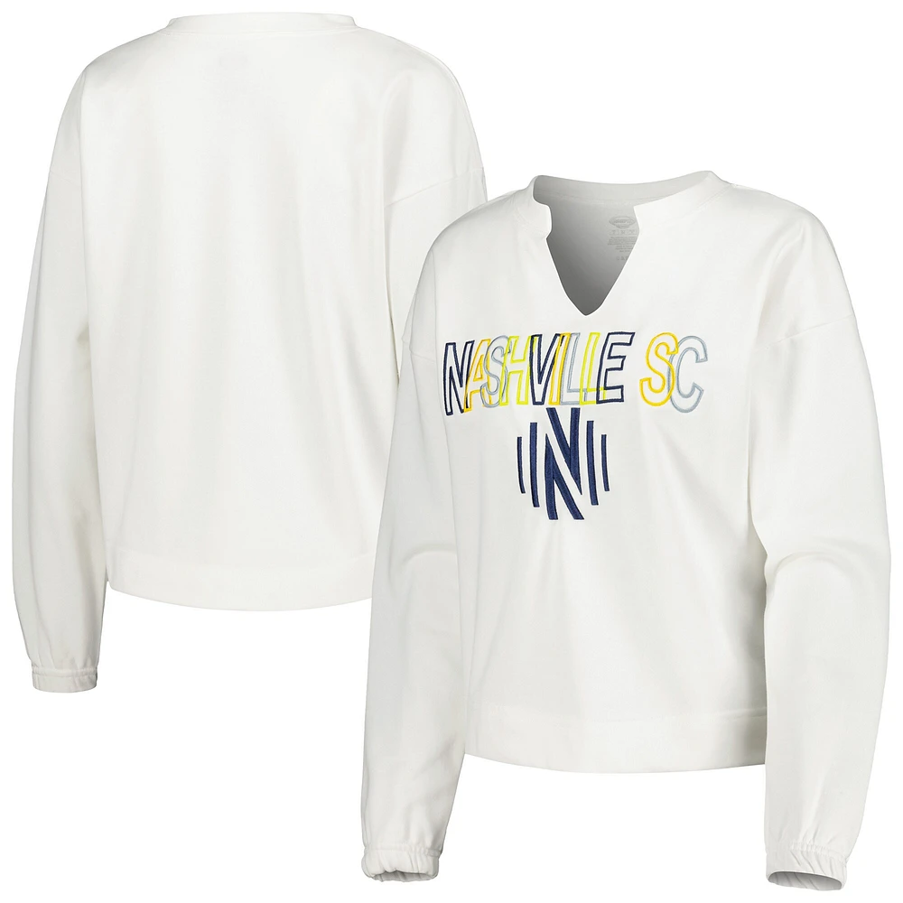 Concepts Sport T-shirt à manches longues et col cranté Nashville SC Sunray pour femme, blanc