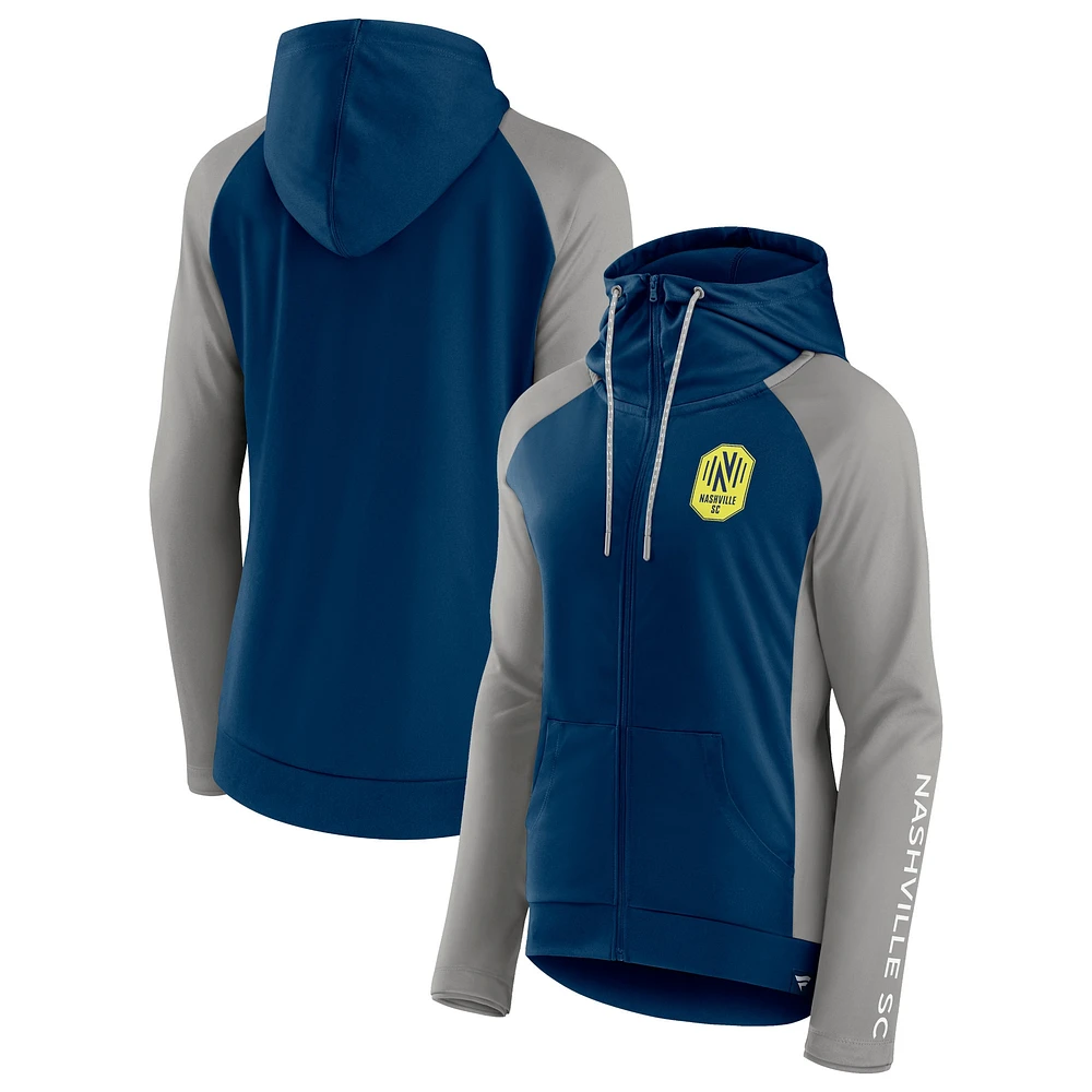 Women's Fanatics Navy/Gray Nashville SC Iconic Raglan Full-Zip Hoodie Jacket