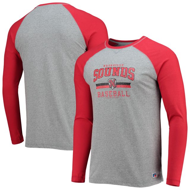 T-shirt de baseball à manches longues Nashville Sounds rouge/gris chiné pour homme