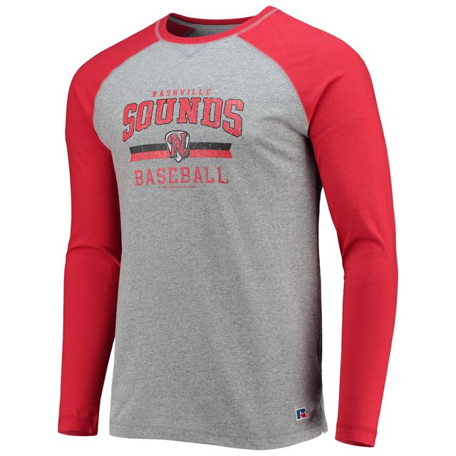 T-shirt de baseball à manches longues Nashville Sounds rouge/gris chiné pour homme