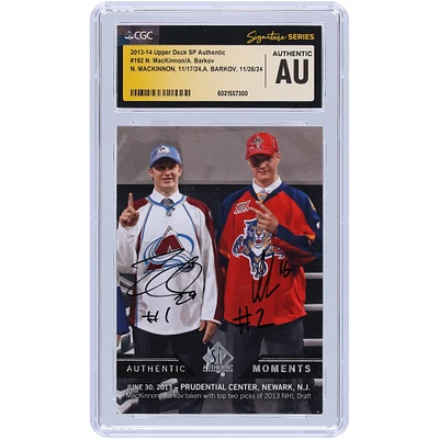 Nathan MacKinnon & Aleksander Barkov Autographed 2013-14 Upper Deck SP Authentic #192 CGC Fanatics Witnessed Authenticated Rookie Card with "#1" & "#2" Inscriptions