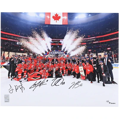 Nathan MacKinnon, Cale Makar, Sam Reinhart & Jordan Binnington Canada Autographed 16" x 20" 4 Nations Face-Off Champions Team Celebration Photograph - Limited Edition of 25