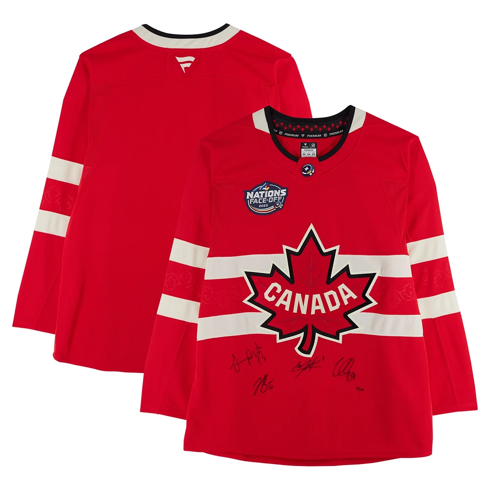 Nathan MacKinnon, Cale Makar, Sam Reinhart & Jordan Binnington Canada Autographed Red 4 Nations Face-Off Fanatics Premium Jersey - Limited Edition of 10