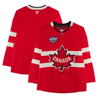 Nathan MacKinnon, Cale Makar, Sam Reinhart & Jordan Binnington Canada Autographed Red 4 Nations Face-Off Fanatics Premium Jersey - Limited Edition of 10