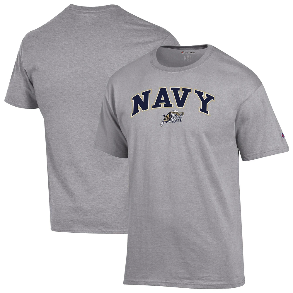 Men's Champion  Heather Gray Navy Midshipmen Arch Over Logo T-Shirt