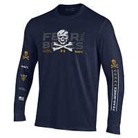 Men's Under Armour  Navy Midshipmen Distressed Jolly Rogers Performance Long Sleeve T-Shirt