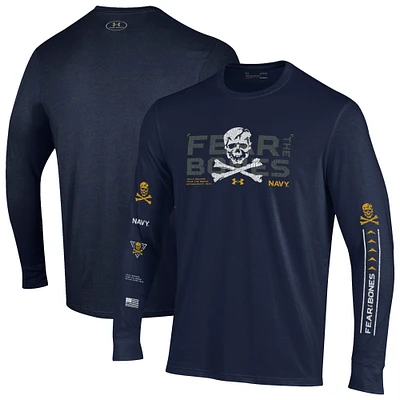 Men's Under Armour  Navy Midshipmen Distressed Jolly Rogers Performance Long Sleeve T-Shirt