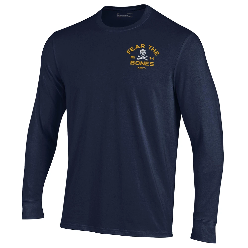 T-shirt à manches longues en coton performant Jolly Rogers V110794 NAVY 190 FEAR THE BONES NCAA UAR TEEMENL-S
