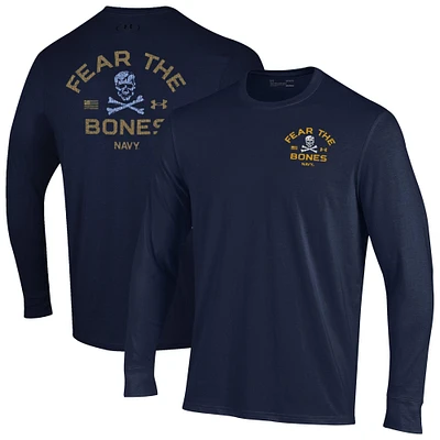 T-shirt à manches longues en coton performant Jolly Rogers V110794 NAVY 190 FEAR THE BONES NCAA UAR TEEMENL-S