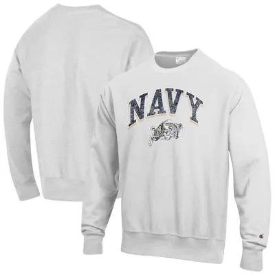 Navy Midshipmen Champion Arch Over Logo Reverse Weave Pullover Sweatshirt - Gray