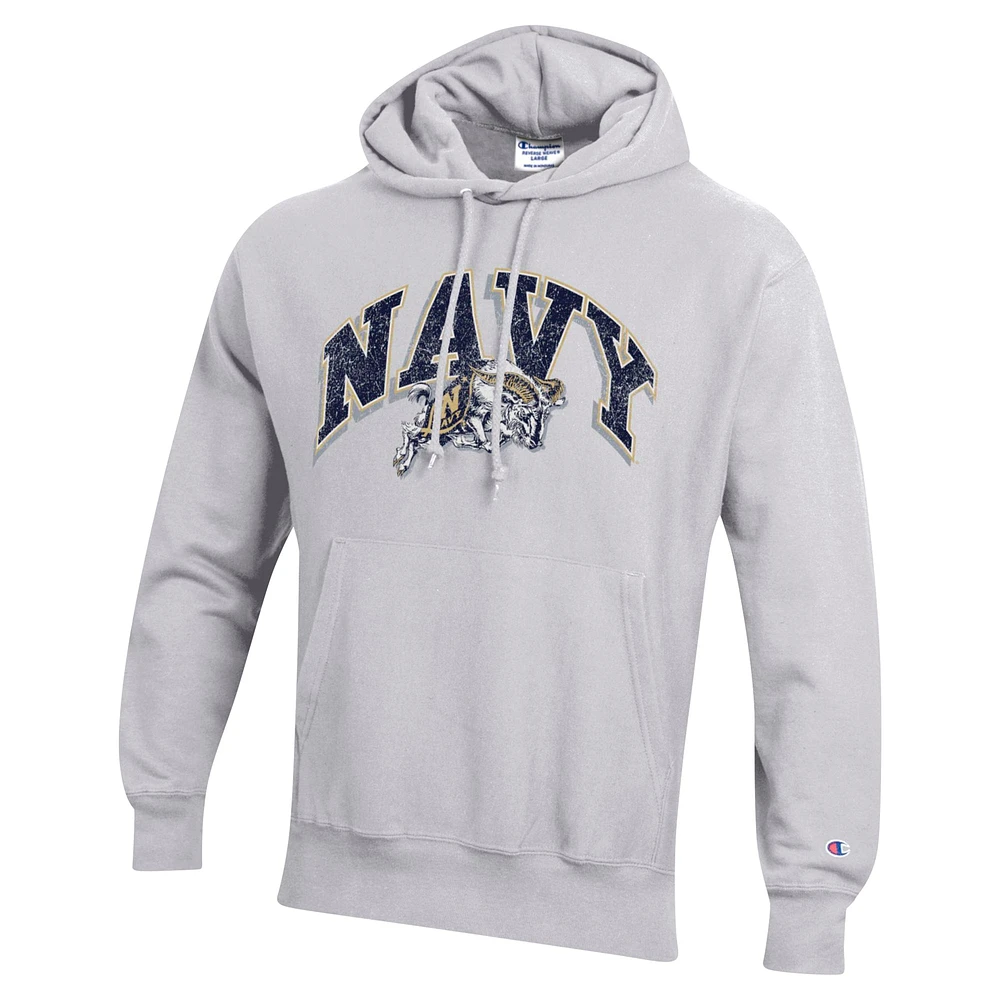 Men's Champion Gray Navy Midshipmen Vault Late Night Reverse Weave Pullover Hoodie