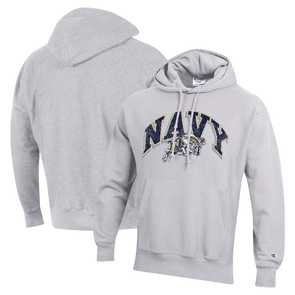 Men's Champion Gray Navy Midshipmen Vault Late Night Reverse Weave Pullover Hoodie