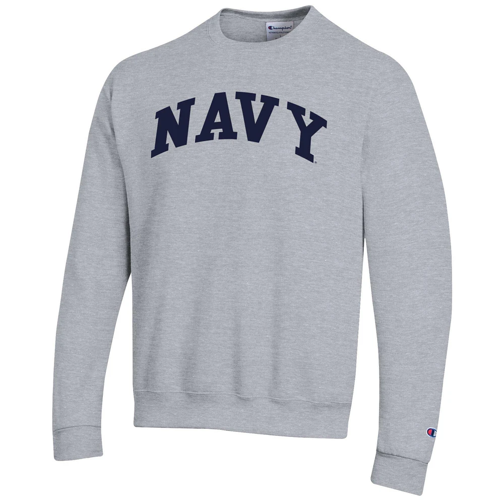 Men's Champion  Heather Gray Navy Midshipmen Basic Arch Fleece Pullover Sweatshirt