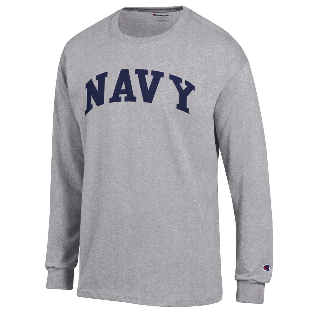 Men's Champion  Heather Gray Navy Midshipmen Basic Arch Long Sleeve T-Shirt
