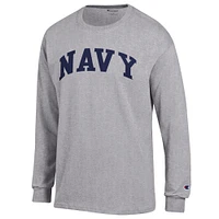 Men's Champion  Heather Gray Navy Midshipmen Basic Arch Long Sleeve T-Shirt