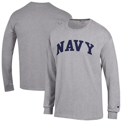 Men's Champion  Heather Gray Navy Midshipmen Basic Arch Long Sleeve T-Shirt