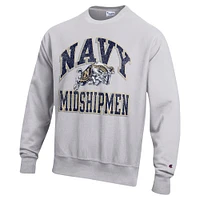 Sweat-shirt à enfiler Champion Heather Grey Navy Midshipmen Vault Late Night Reverse Weave pour homme