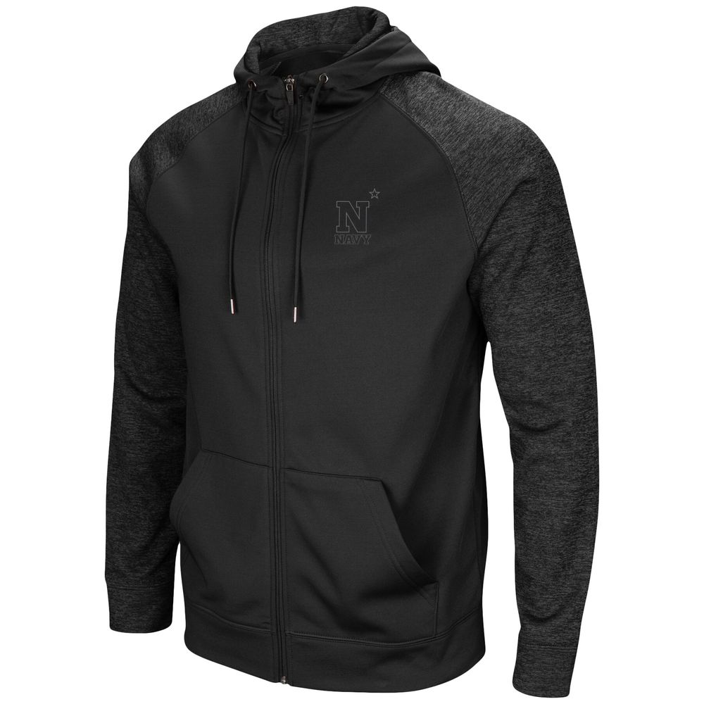 Men's Colosseum Black Navy Midshipmen Blackout 3.0 Tonal Raglan Full-Zip Hoodie