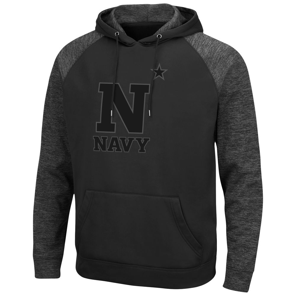 Men's Colosseum Black Navy Midshipmen Blackout 3.0 Tonal Raglan Pullover Hoodie