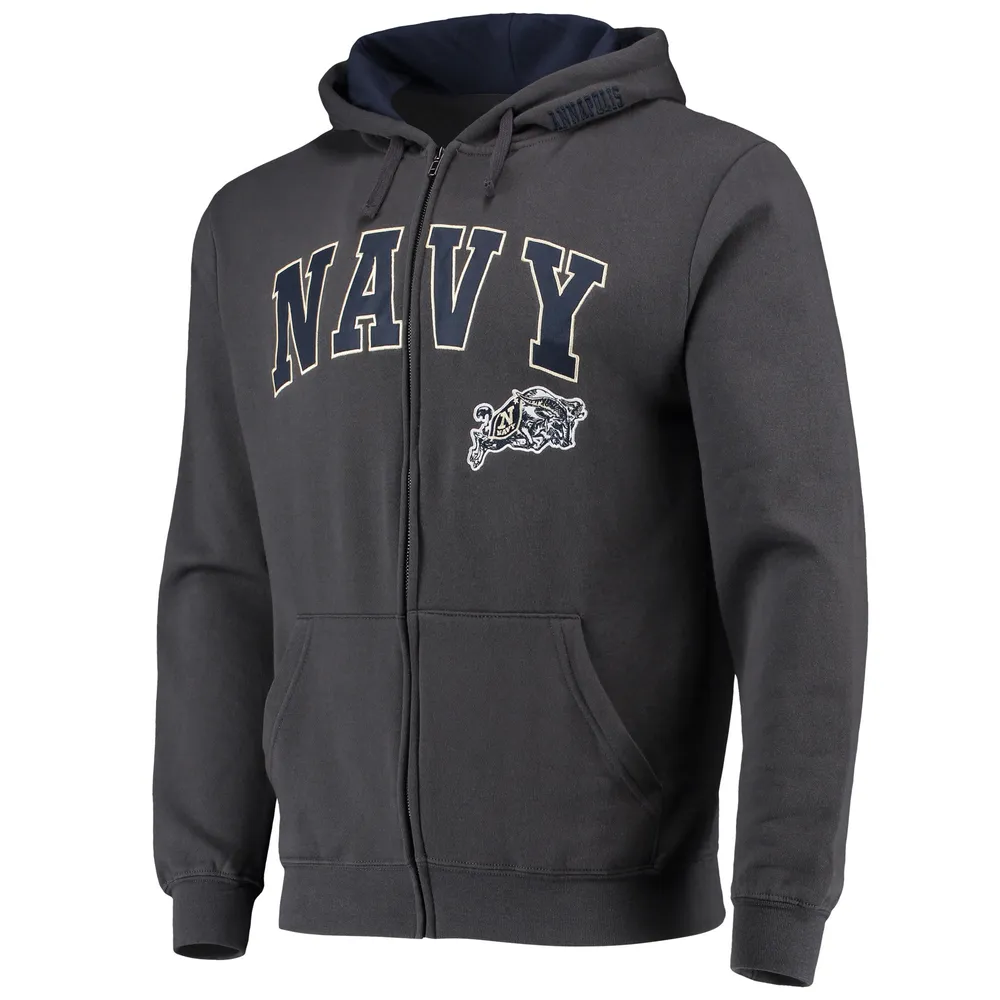 Sweat à capuche zippé complet Colosseum Charcoal Navy Midshipmen Arch & Logo pour homme