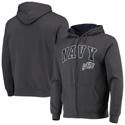 Men's Colosseum Charcoal Navy Midshipmen Arch & Logo 3.0 Full-Zip Hoodie