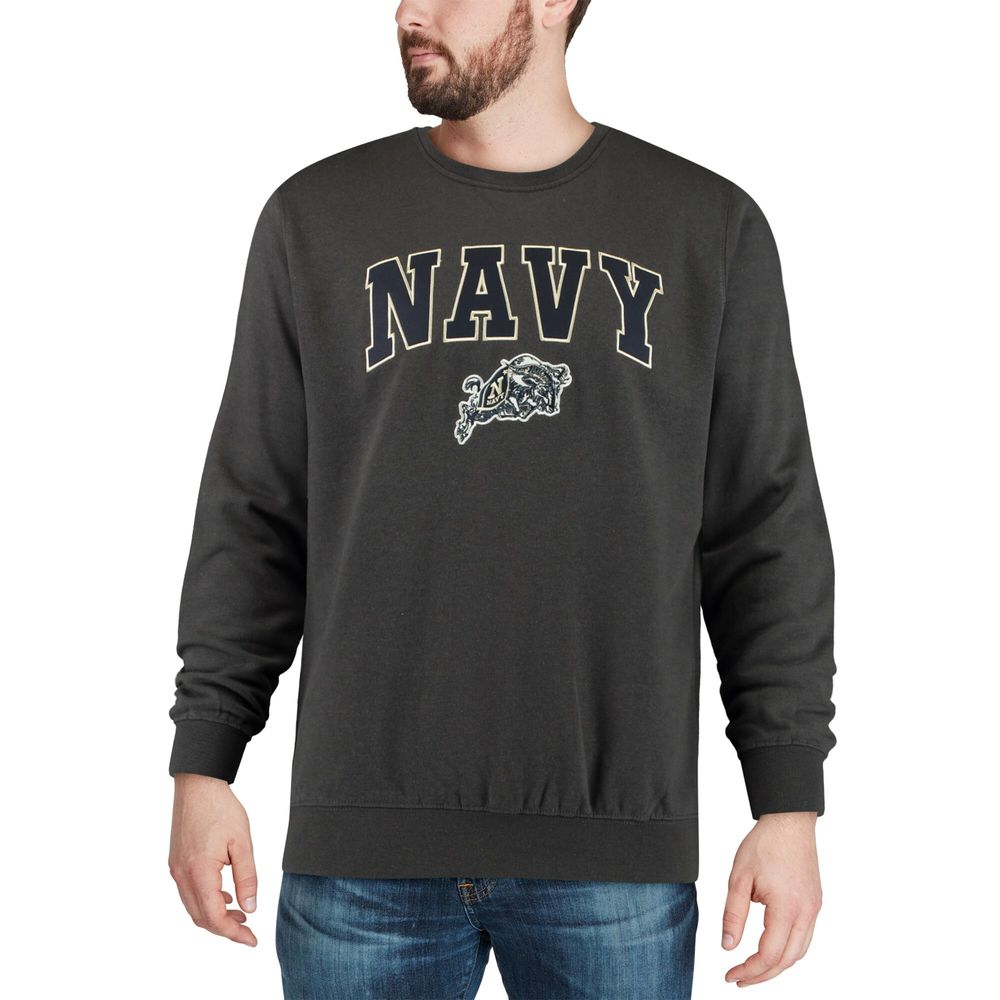 Men's Colosseum Charcoal Navy Midshipmen Arch & Logo Crew Neck Sweatshirt