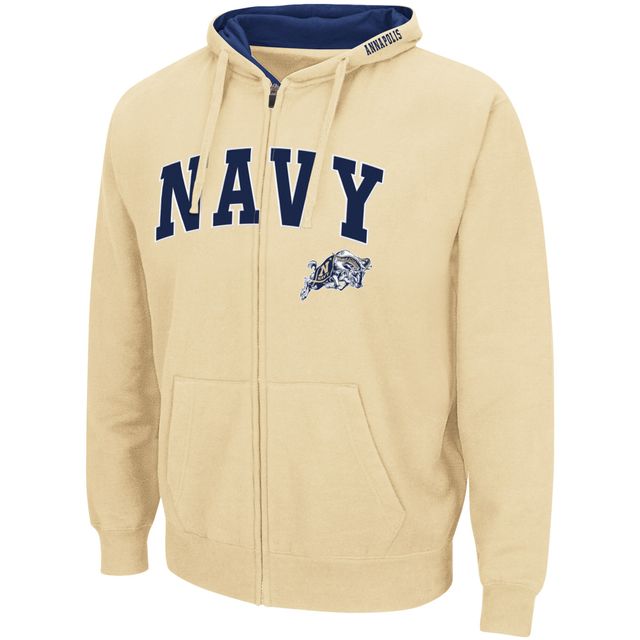 Sweat à capuche zippé entièrement Colosseum Gold Navy Midshipmen Arch & Logo pour hommes