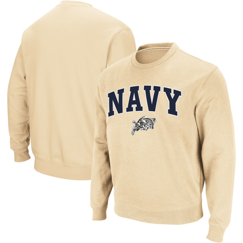 Men's Colosseum Gold Navy Midshipmen Arch & Logo Crew Neck Sweatshirt