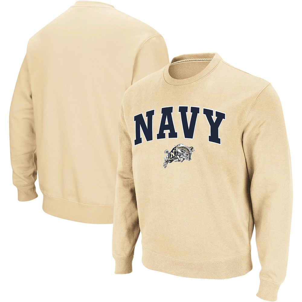 Men's Colosseum Gold Navy Midshipmen Arch & Logo Crew Neck Sweatshirt