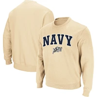 Men's Colosseum Gold Navy Midshipmen Arch & Logo Crew Neck Sweatshirt