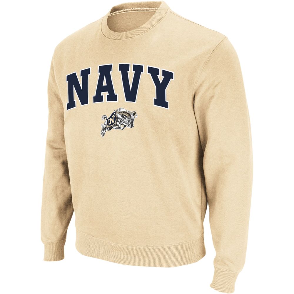 Men's Colosseum Gold Navy Midshipmen Arch & Logo Crew Neck Sweatshirt