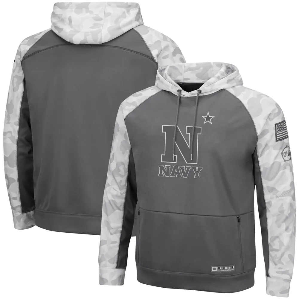 Men's Colosseum Gray Navy Midshipmen OHT Military Appreciation Lace-Up Pullover Hoodie Size: Small