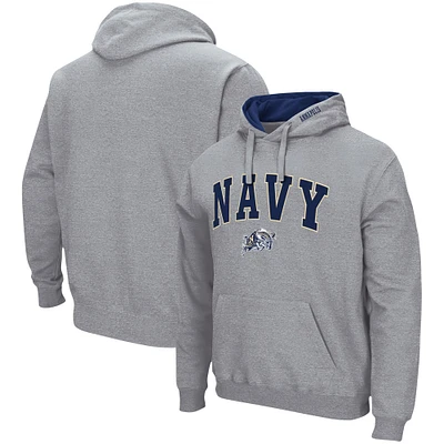 Men's Colosseum Heather Gray Navy Midshipmen Arch & Logo 3.0 Pullover Hoodie