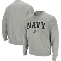 Men's Colosseum Heather Gray Navy Midshipmen Arch & Logo Crew Neck Sweatshirt