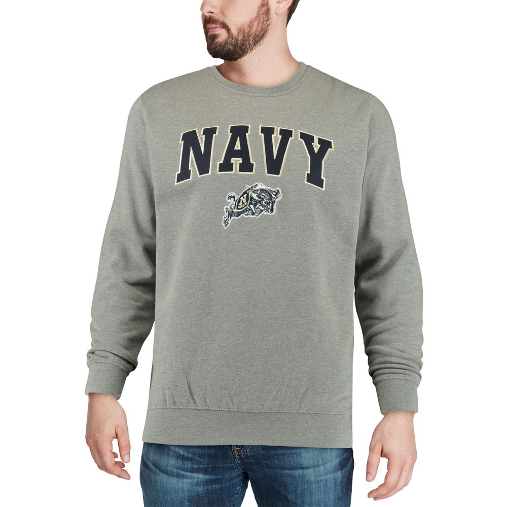 Men's Colosseum Heather Gray Navy Midshipmen Arch & Logo Crew Neck Sweatshirt