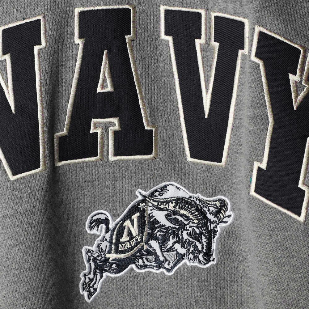 Men's Colosseum Heather Gray Navy Midshipmen Arch & Logo Crew Neck Sweatshirt