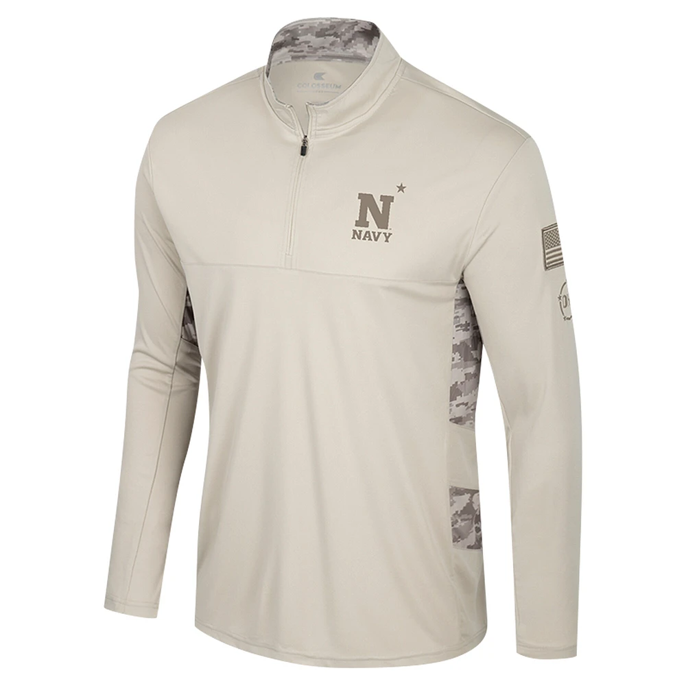 Men's Colosseum Natural Navy Midshipmen OHT Military Appreciation Quarter-Zip Jacket