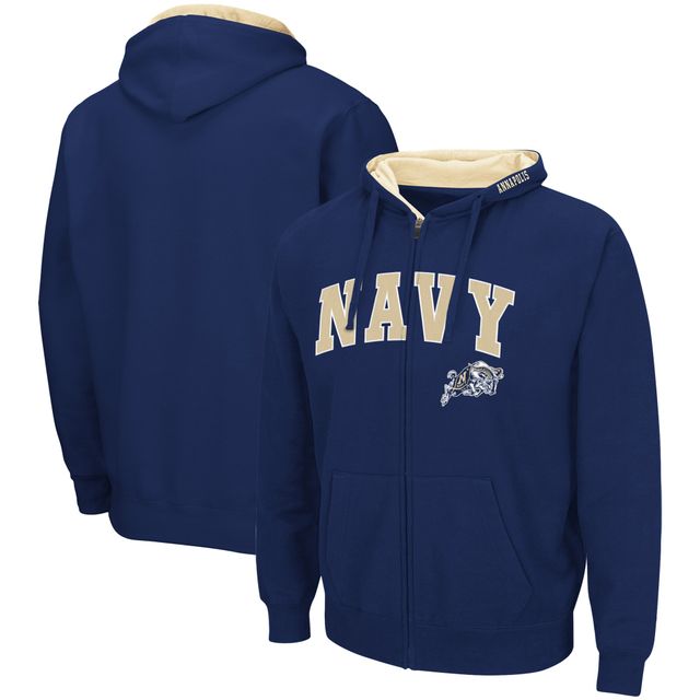 Sweat à capuche zippé entièrement Colosseum Navy Midshipmen Arch & Logo pour homme