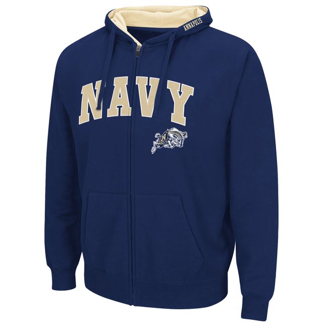 Sweat à capuche zippé entièrement Colosseum Navy Midshipmen Arch & Logo pour homme