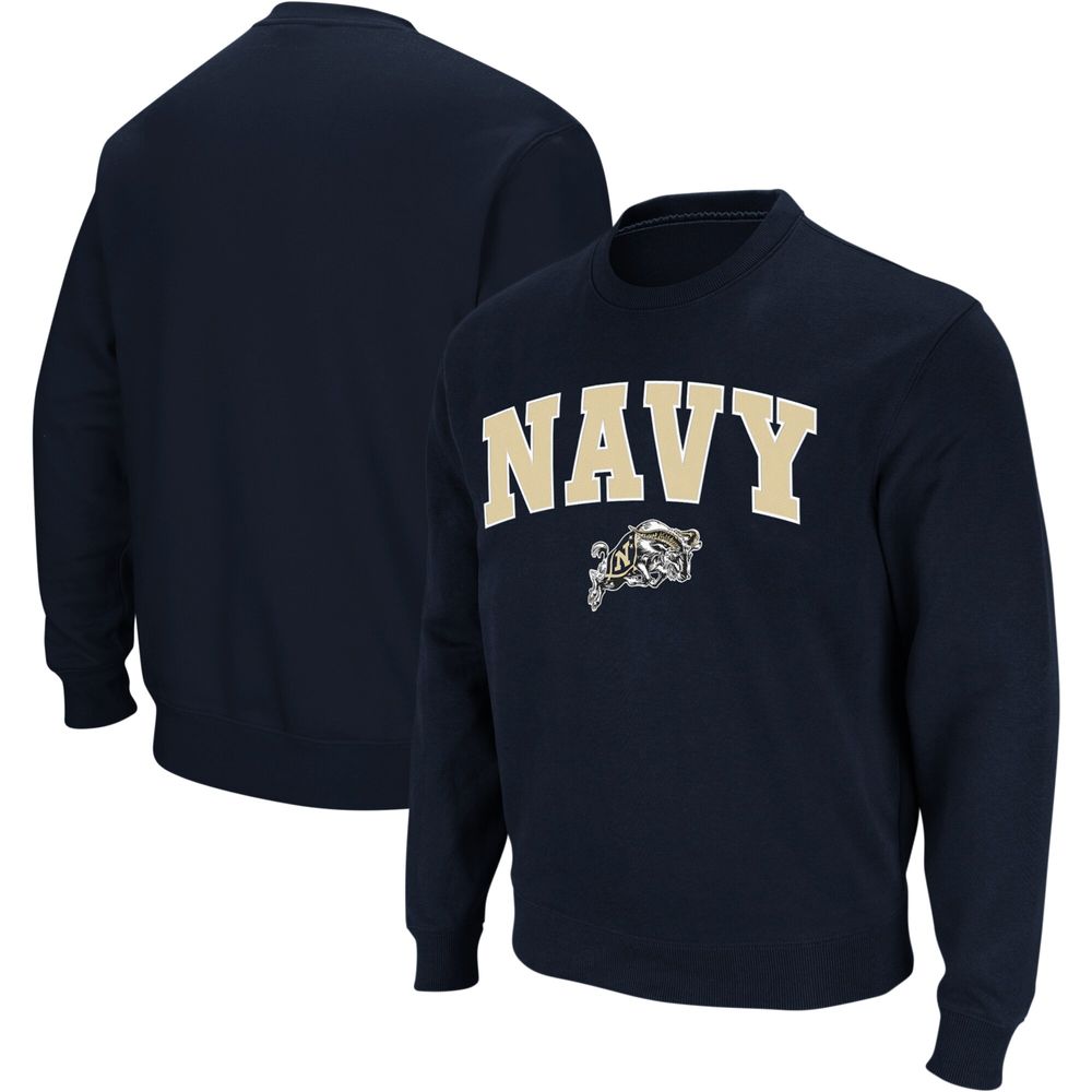 Men's Colosseum Navy Midshipmen Arch & Logo Crew Neck Sweatshirt