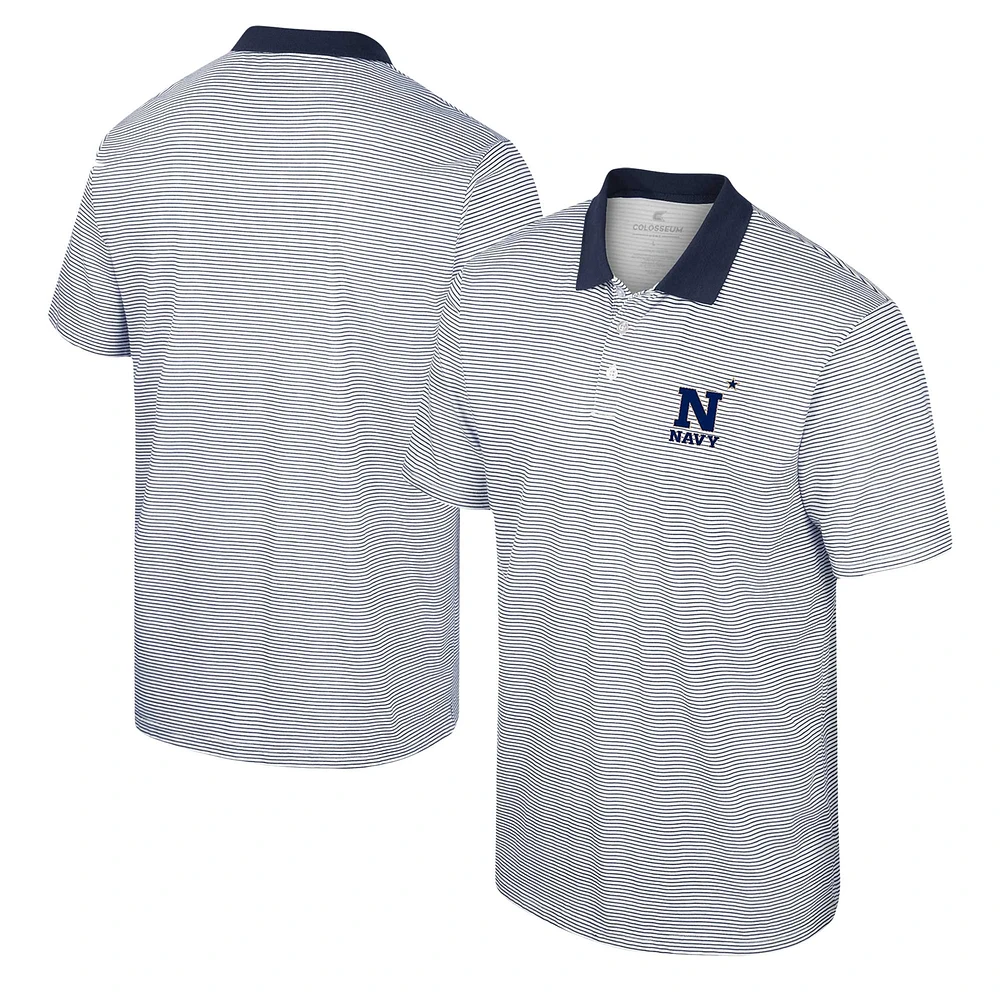 Men's Colosseum White/Navy Navy Midshipmen Print Stripe Polo