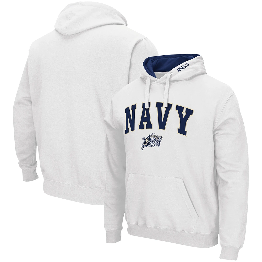 Men's Colosseum White Navy Midshipmen Arch & Logo 3.0 Pullover Hoodie