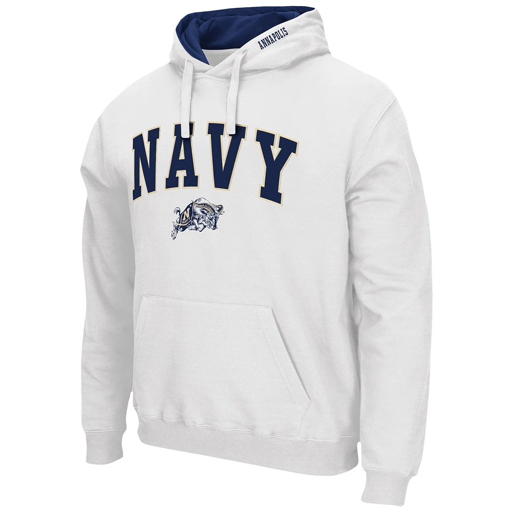 Men's Colosseum White Navy Midshipmen Arch & Logo 3.0 Pullover Hoodie