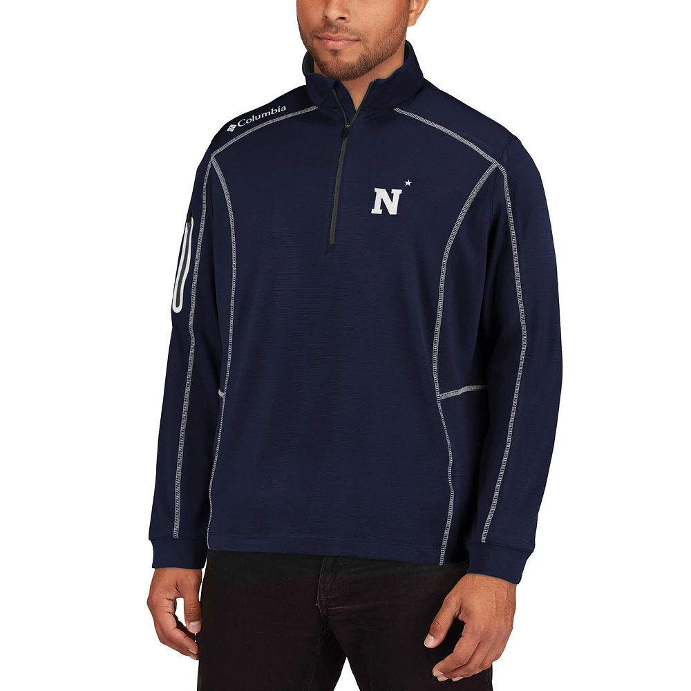Men's Columbia Golf Navy Midshipmen Shotgun Omni-Wick Quarter-Zip Pullover Jacket