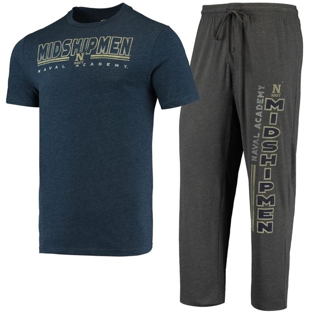 Concepts Sport Heathered Charcoal/Navy Navy Midshipmen Meter T-shirt et pantalon Ensemble de nuit