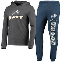 Concepts pour hommes Sport Navy/Heather Charcoal Navy Midshipmen Meter Ensemble t-shirt à capuche manches longues et pyjama de jogging