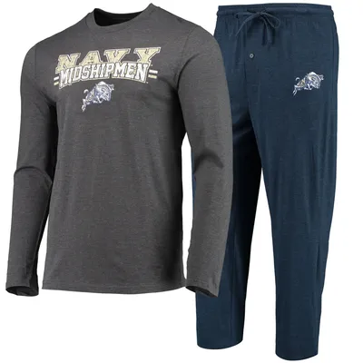 Navy Midshipmen Concepts Sport Meter Long Sleeve T-Shirt & Pants Sleep Set - Navy/Heathered Charcoal