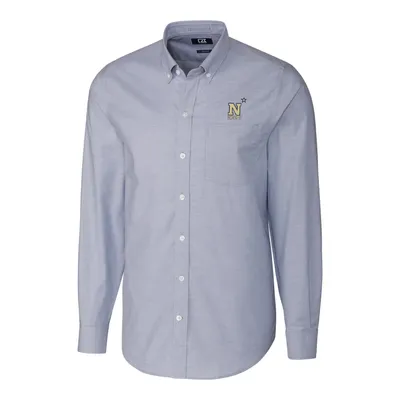 Navy Midshipmen Cutter & Buck Stretch Oxford Big Tall Long Sleeve Button-Down Shirt - Light Blue