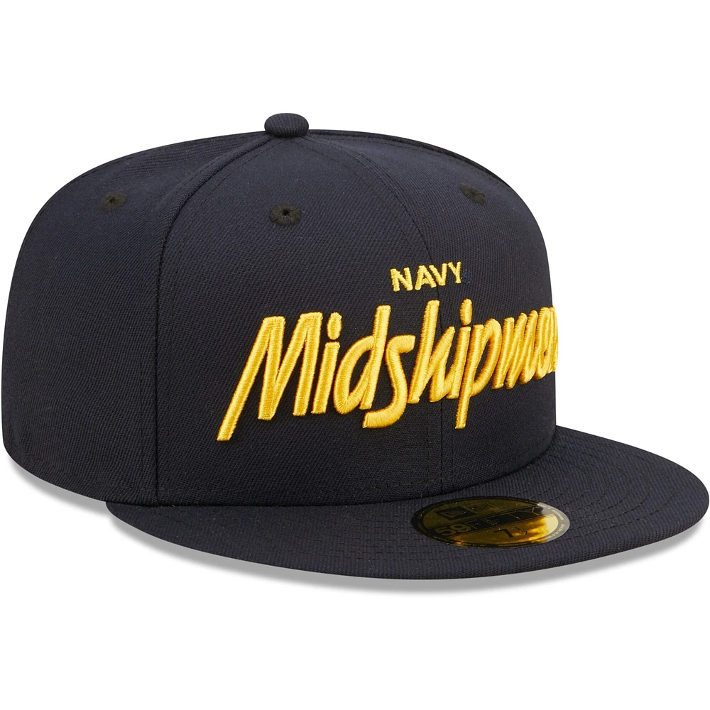 Casquette ajustée New Era Navy Midshipmen Script Original 59FIFTY pour homme