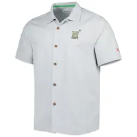 Chemise boutonnée pour homme Tommy Bahama Grey Navy Midshipmen Coconut Point Frondly Fan Camp IslandZone